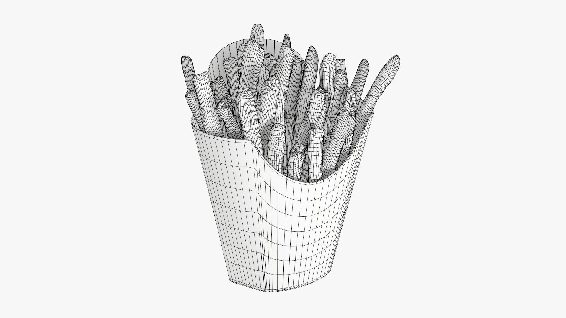 Fries french with fast food paper box 02 3D model_5