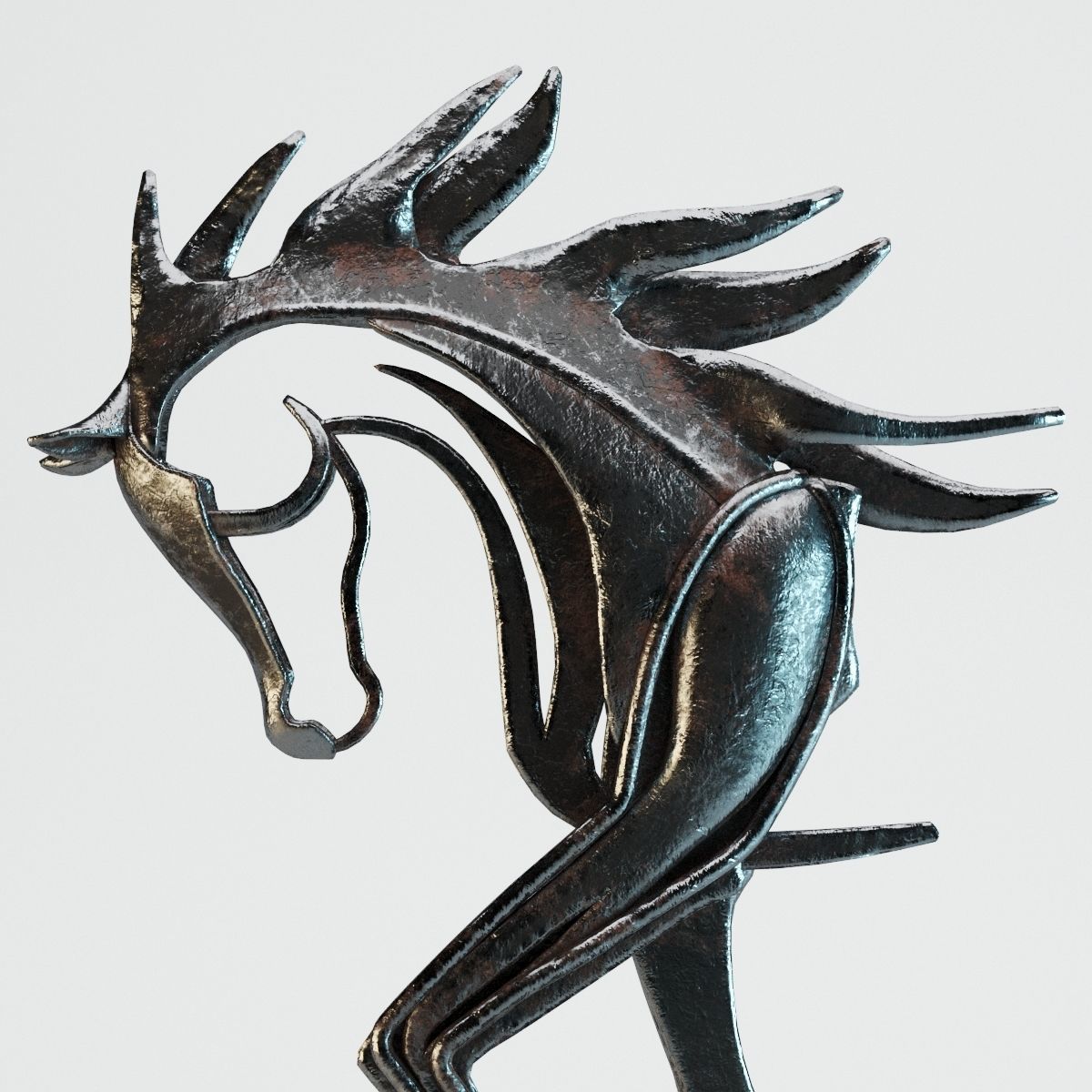 Metal Horse Statue 3D model_2
