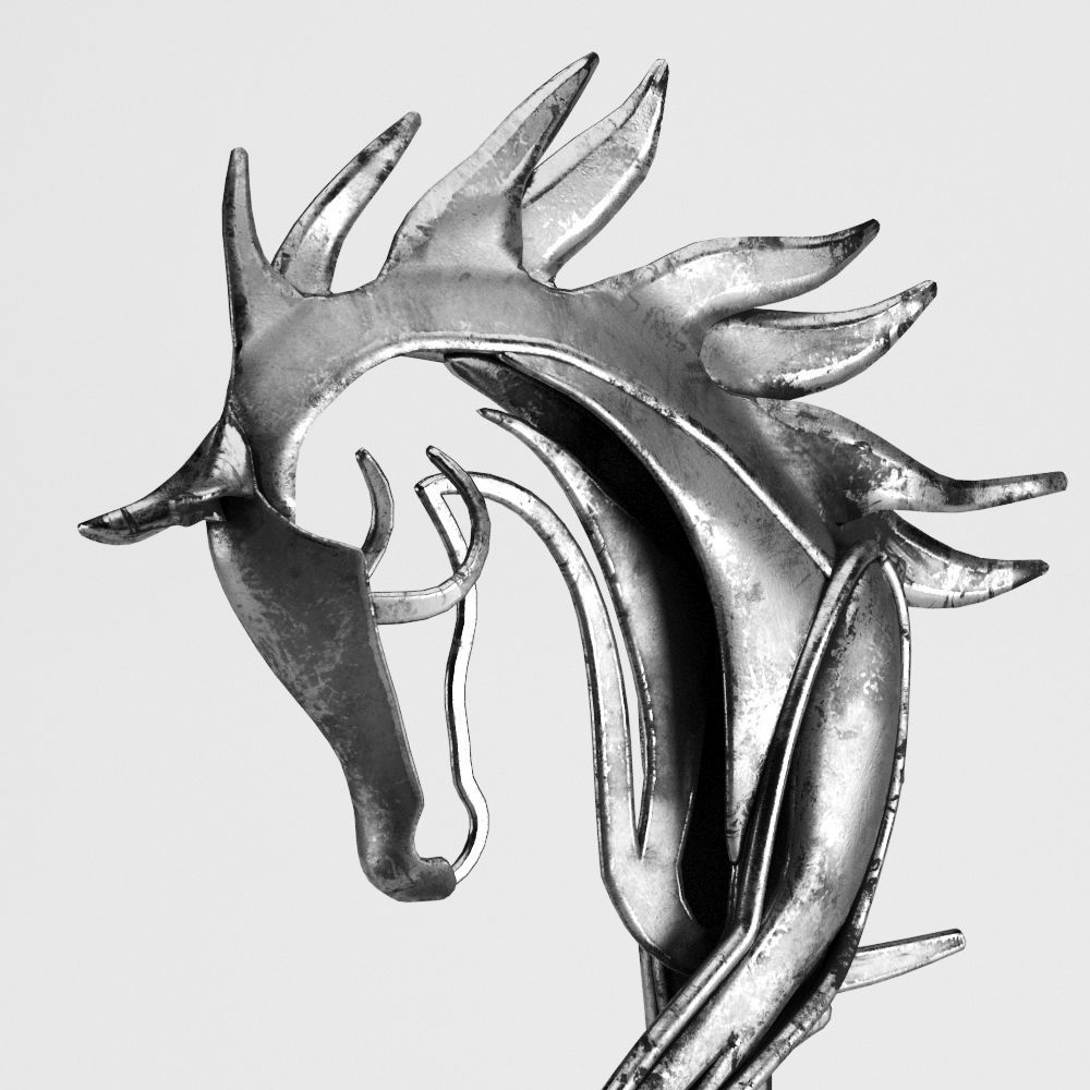 Metal Horse Statue 3D model_5