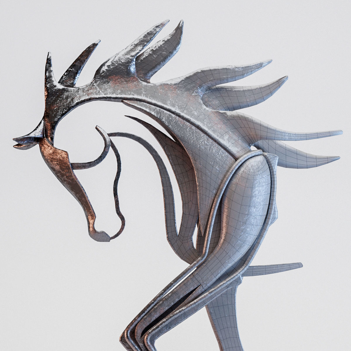 Metal Horse Statue 3D model_16