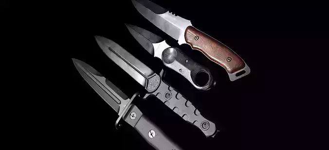 Tactical 5 knife pack Low-poly 3D model