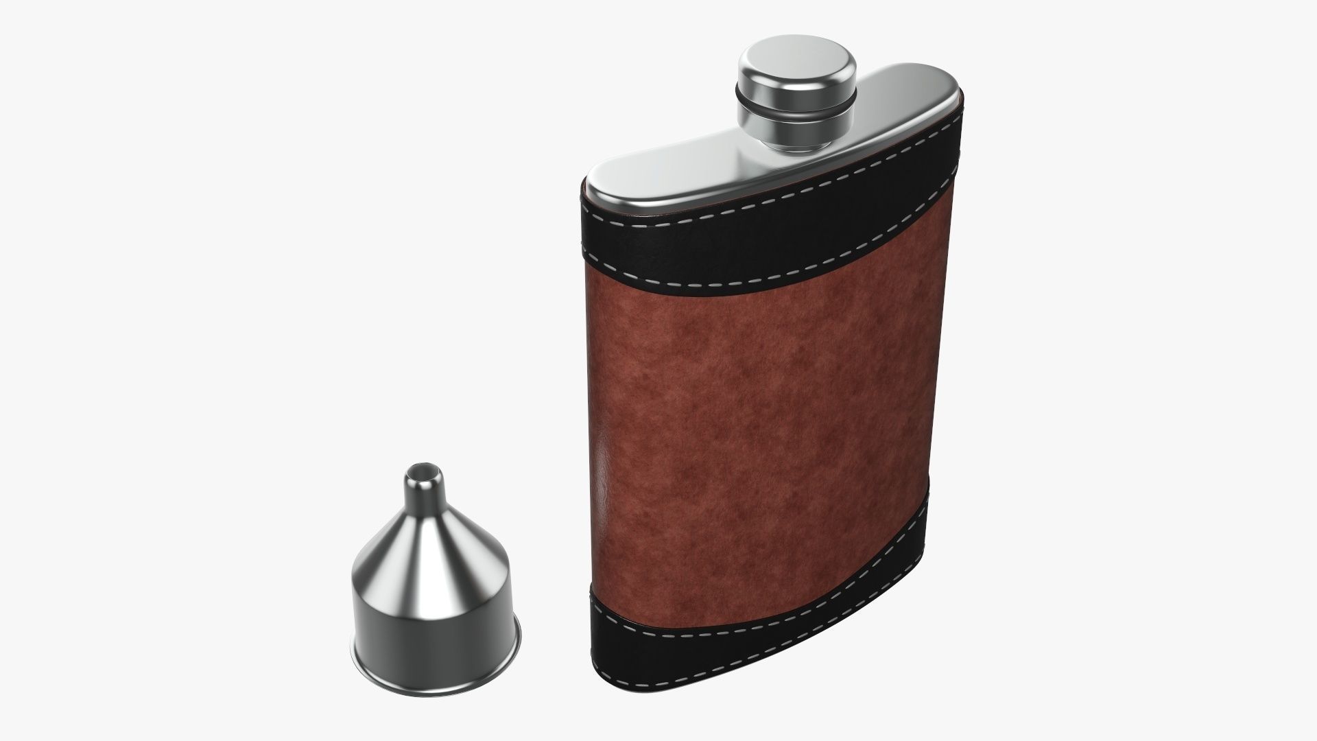 Liquor flask stainless steel leather wrap 01 3D model_2