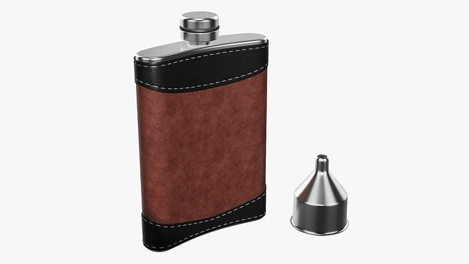 Liquor flask stainless steel leather wrap 01 3D model