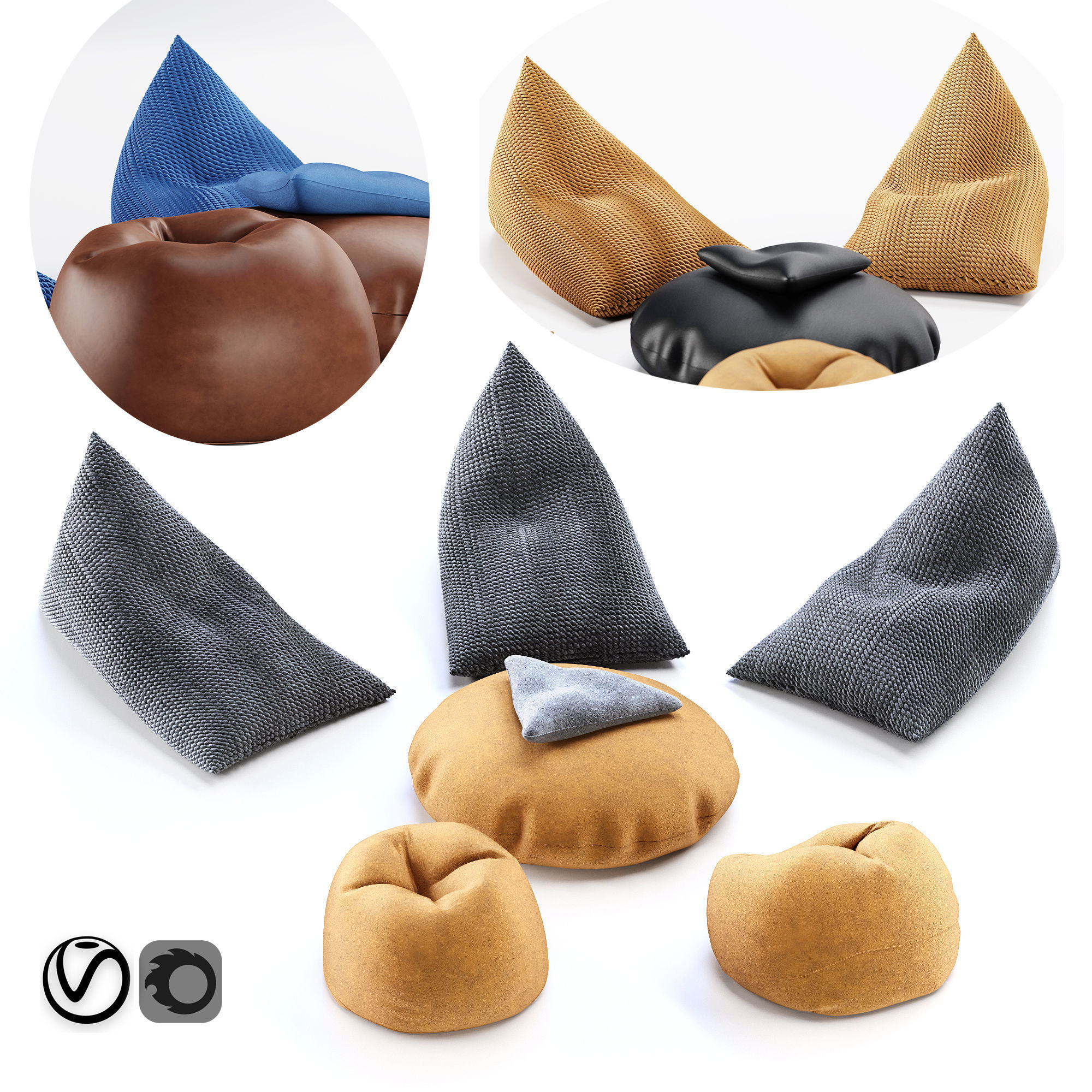 Knitted bean bag 3D model_7