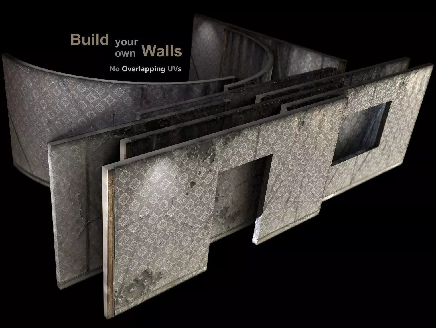 Interior old wall- modular  Low-poly 3D model_0