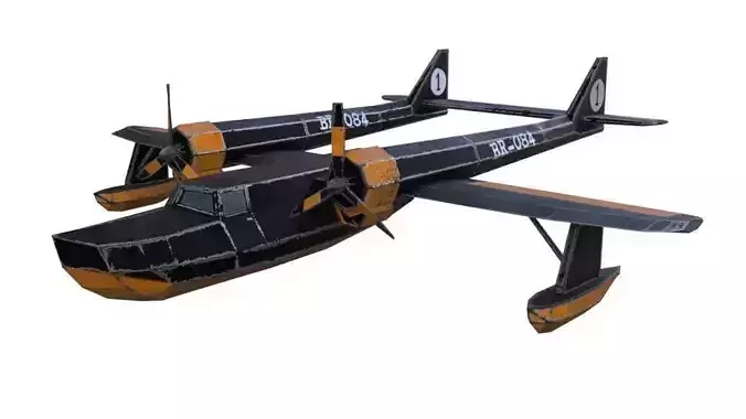 hydroplane lowpoly model toy plane with two propellers Low-poly 3D model