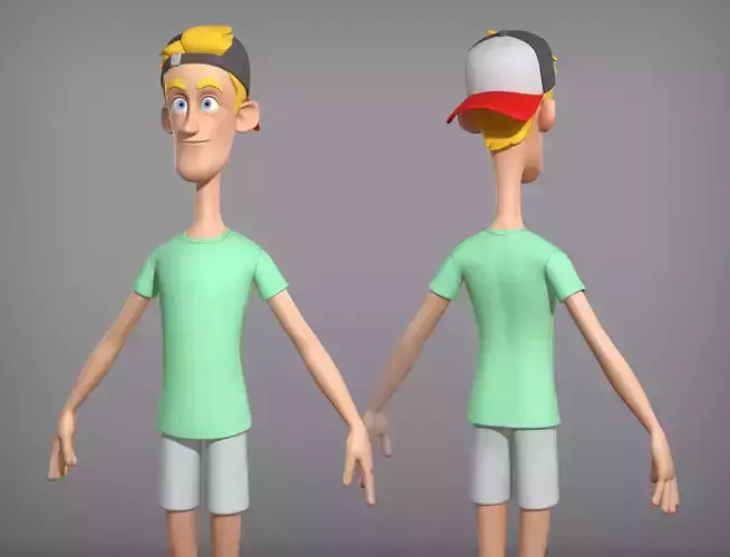 Male cartoon character Fred Low-poly 3D model