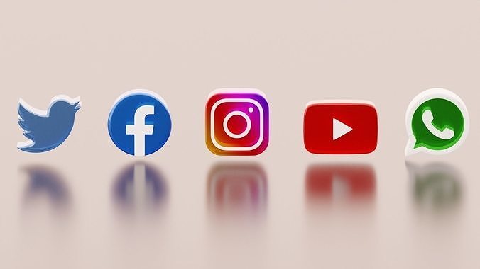 Social Media Icons 3D Models 5in1 Instagram Facebook Youtube etc Low-poly 3D model