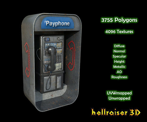 Payphone - PBR - Textured Low-poly 3D model