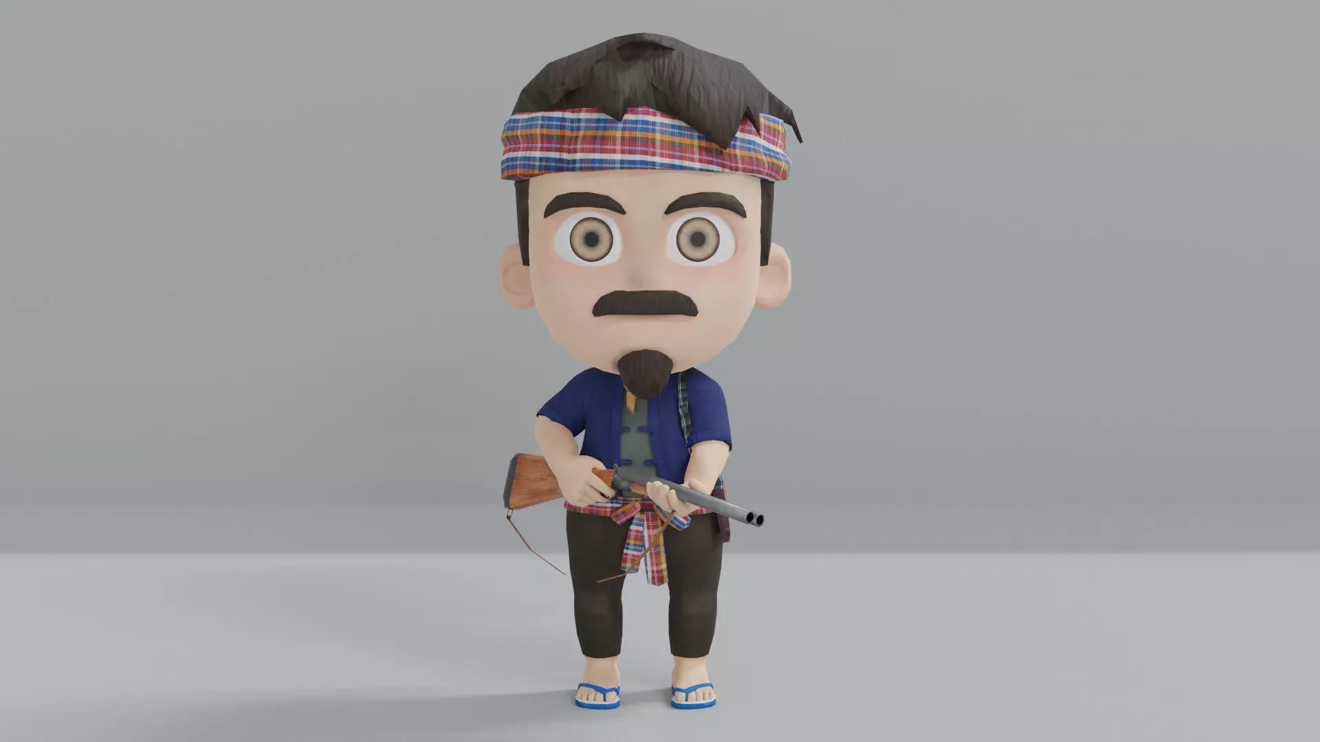 Huntsman cartoon character with gun Low-poly 3D model
