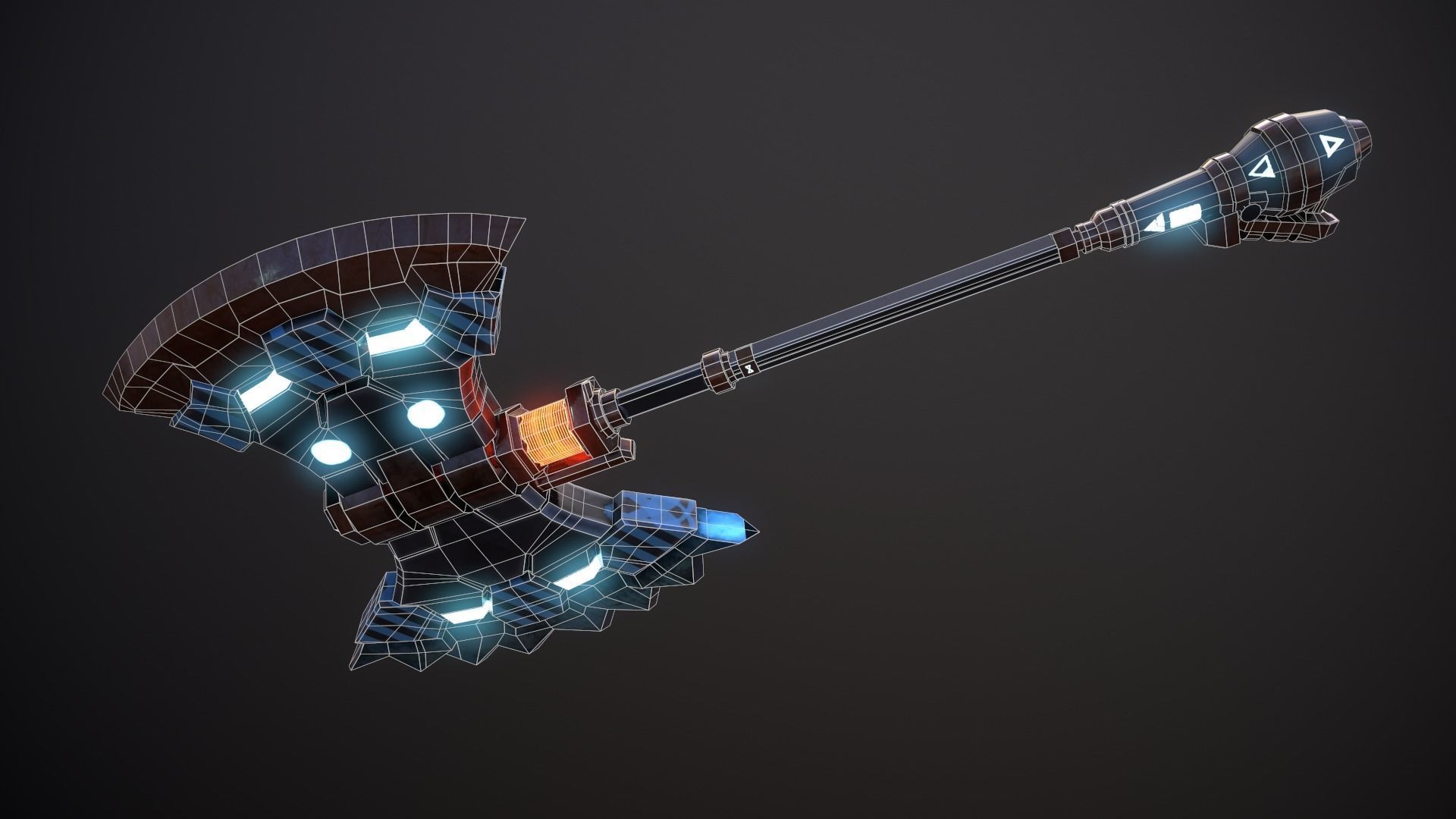 SCI-FI BATTLE AXE Low-poly 3D model_11