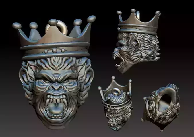 head gorilla Crown 3d print pendant jewely 3D print model