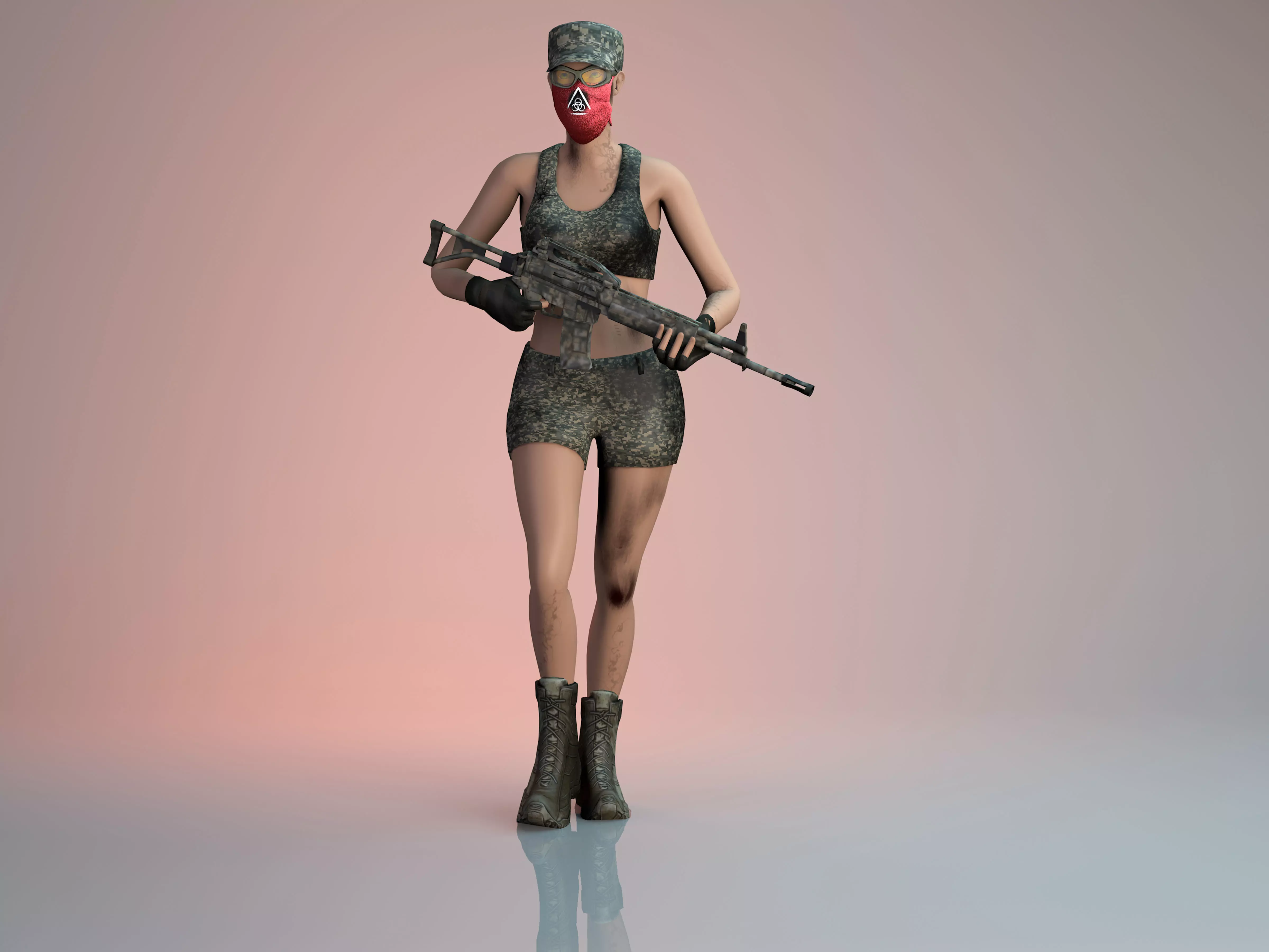 Low poly pbr game character army girl  Low-poly 3D model_0