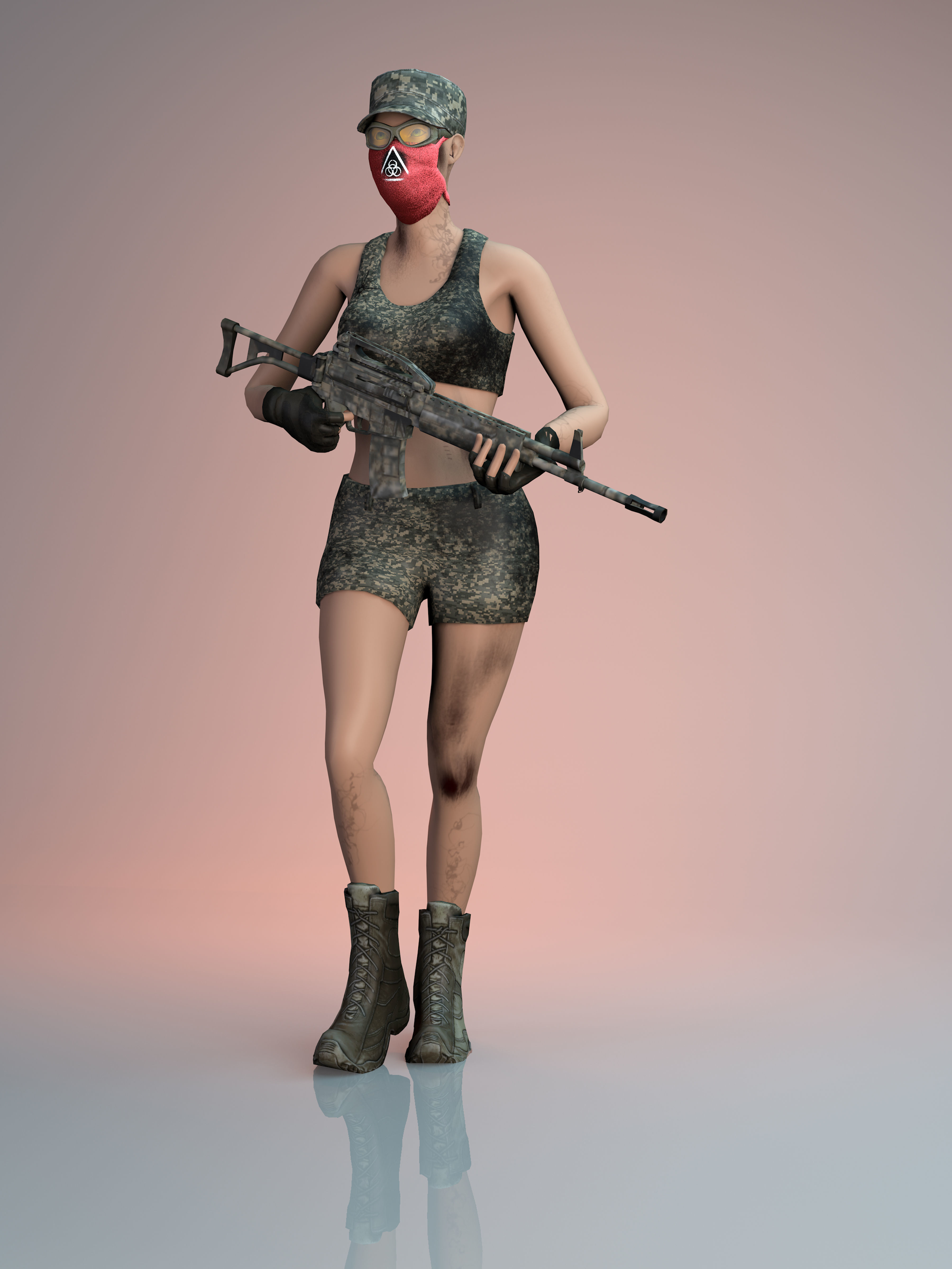 Low poly pbr game character army girl  Low-poly 3D model_1