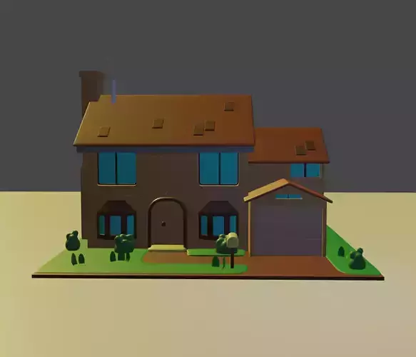 House with garage Low-poly 3D model