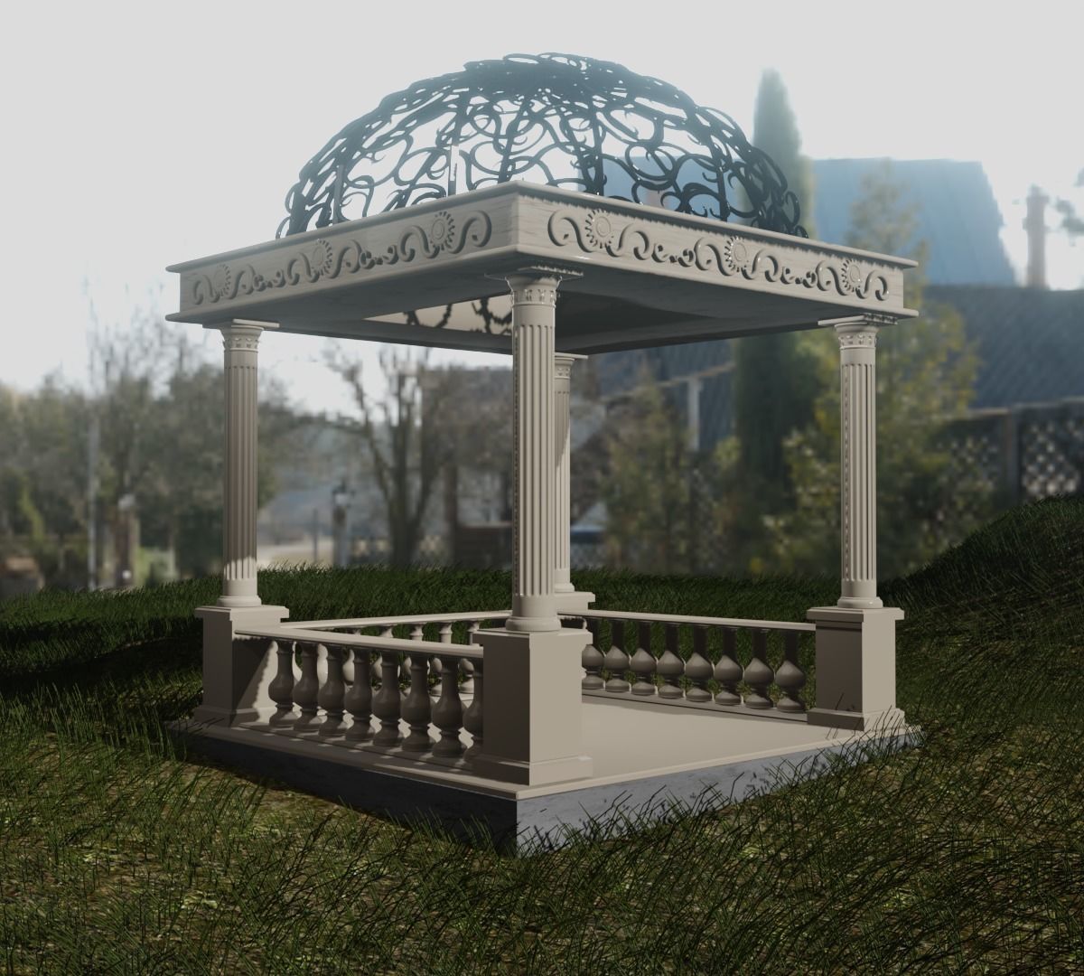 Gazebo in classic style garden furniture 3D model_5