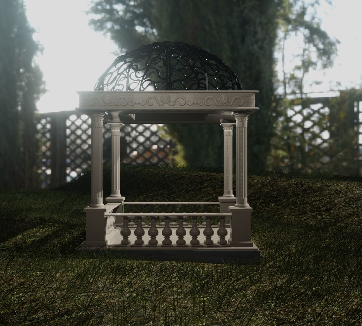 Gazebo in classic style garden furniture 3D model_4