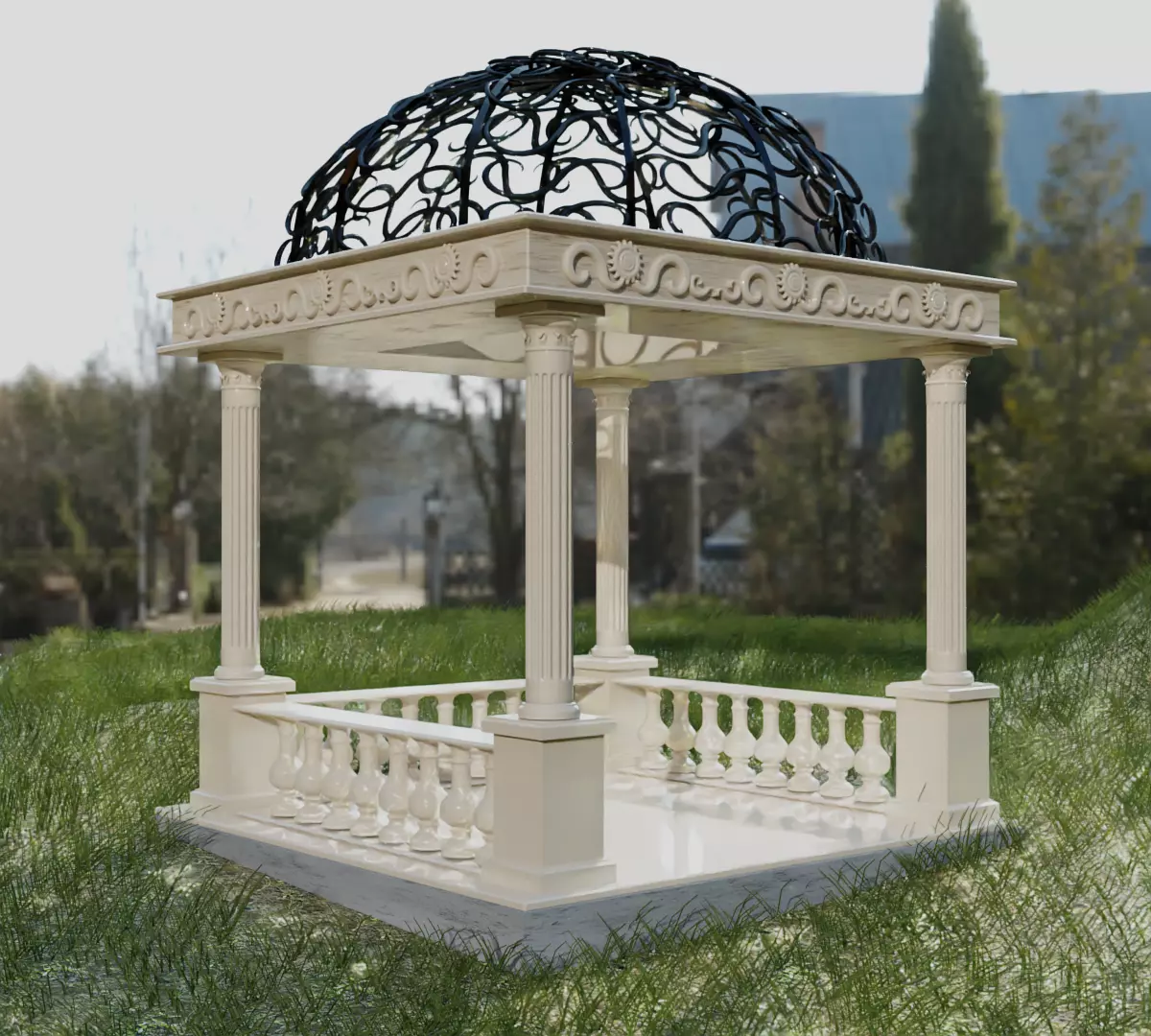 Gazebo in classic style garden furniture 3D model_0