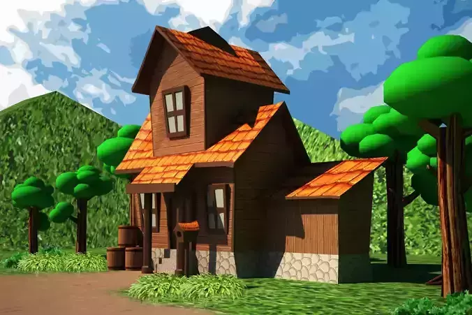 Cartoon House Low-poly Low-poly 3D model