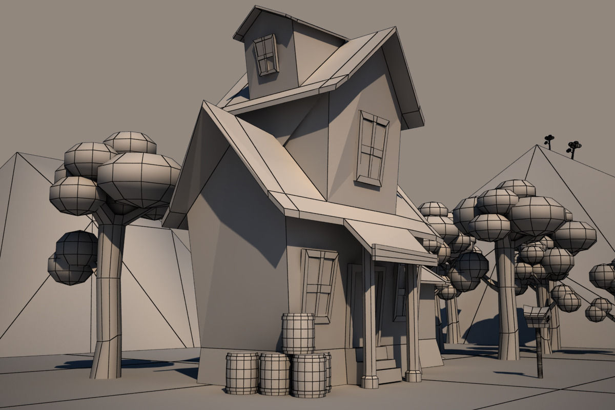Cartoon House Low-poly Low-poly 3D model_2