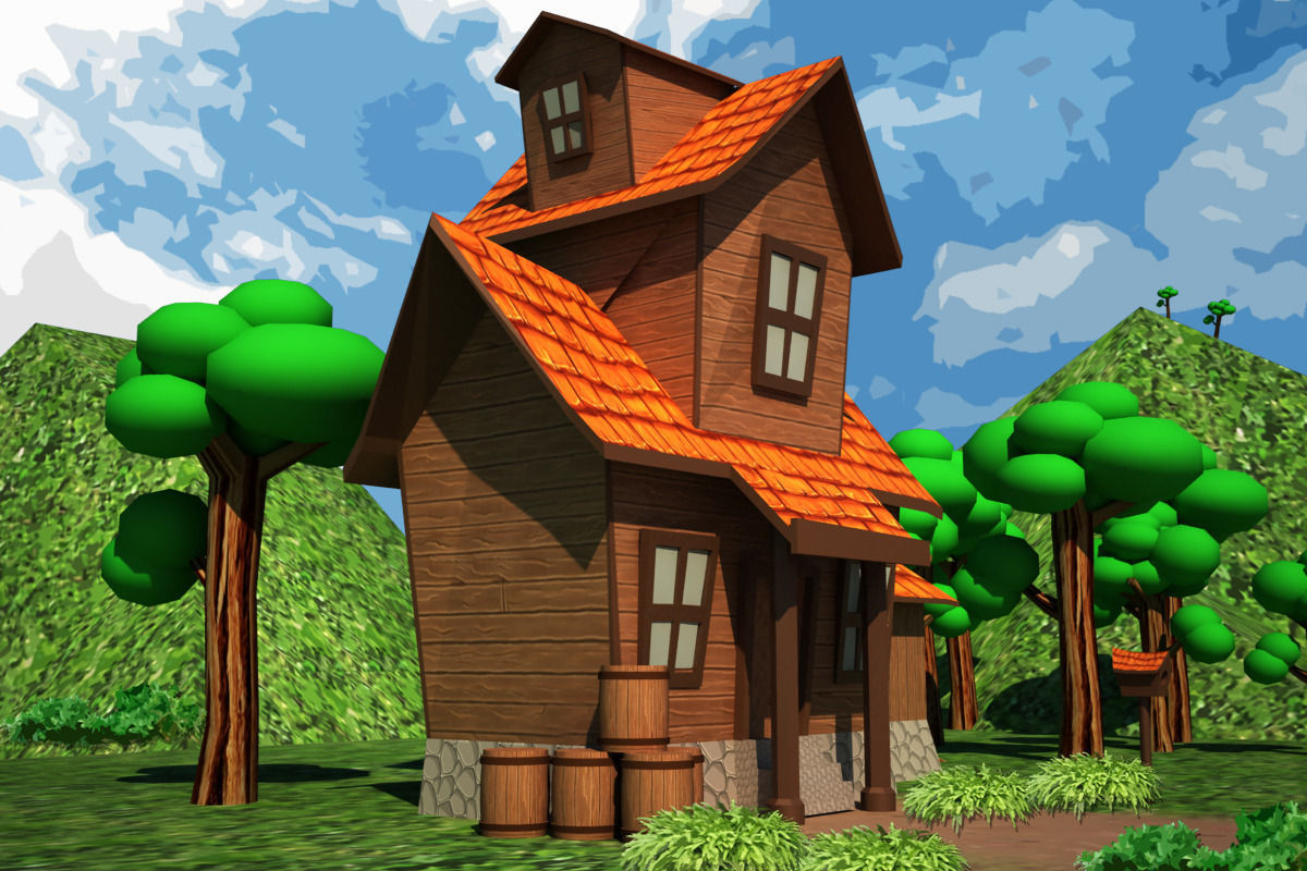 Cartoon House Low-poly Low-poly 3D model_4