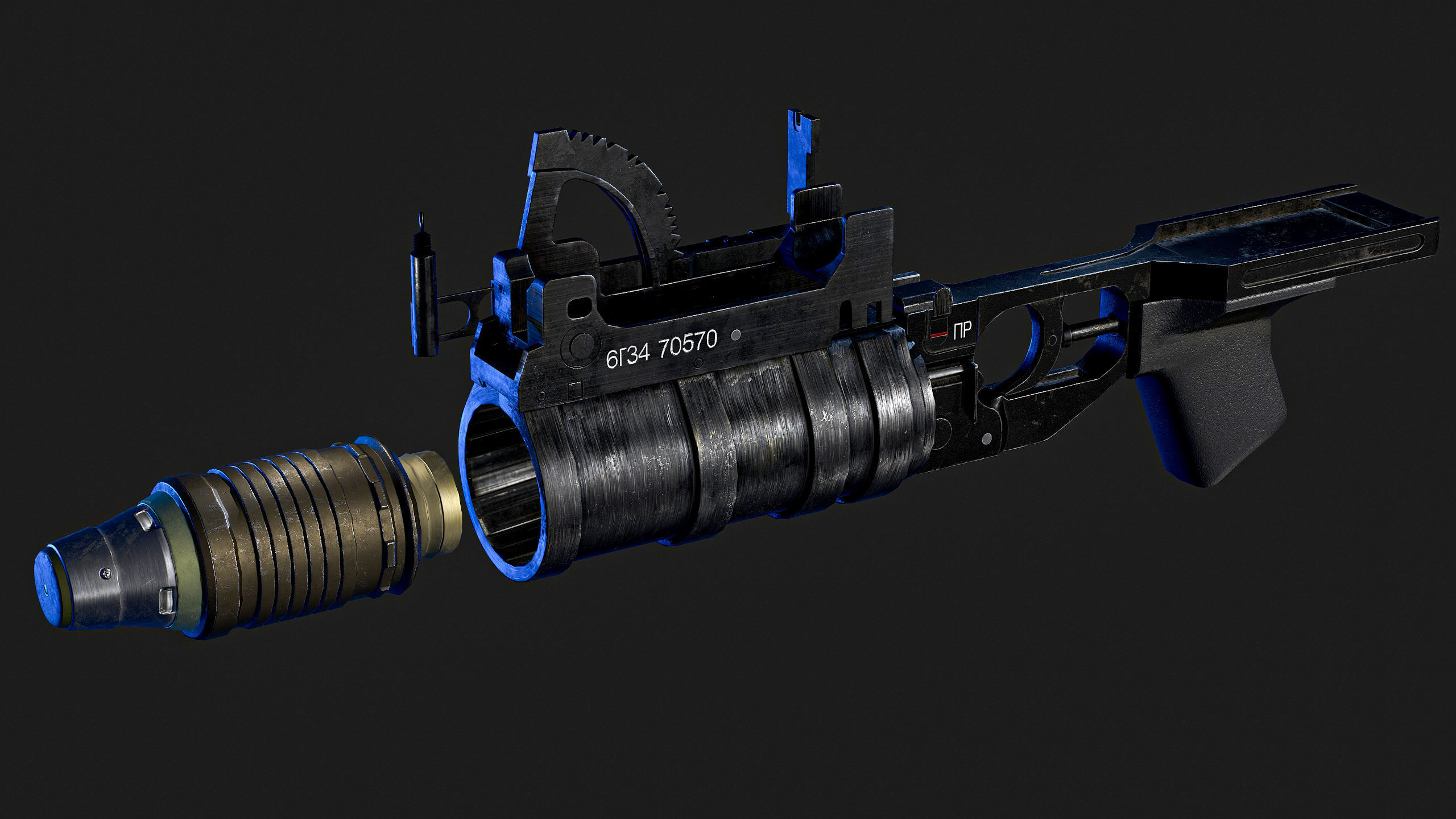 Grenade launcher GP-34 with VOG-25M Koster Low-poly 3D model_2