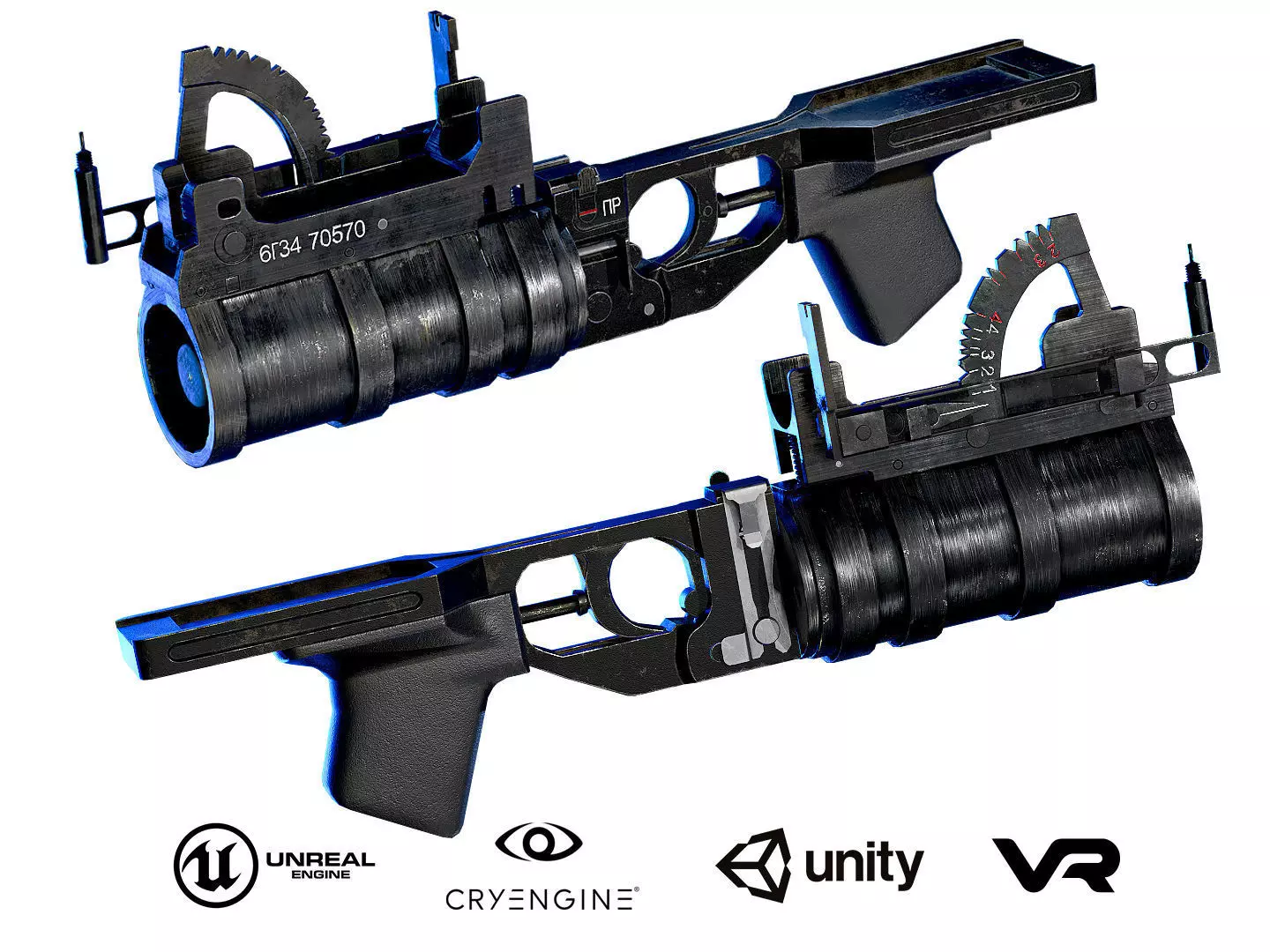 Grenade launcher GP-34 with VOG-25M Koster Low-poly 3D model_0