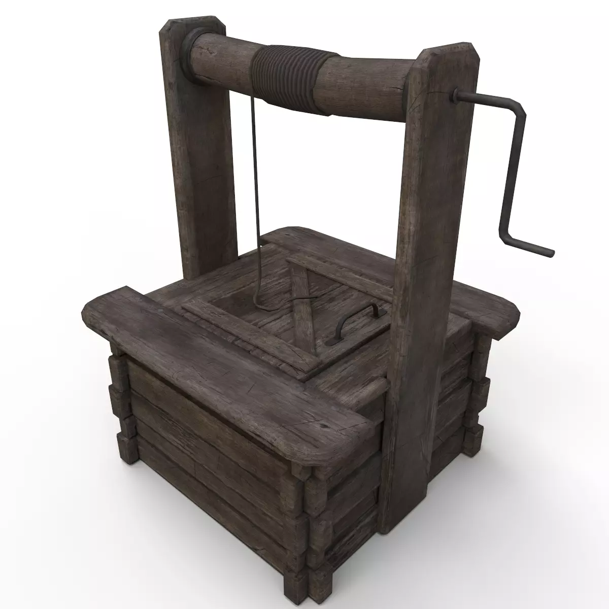 Wooden well Low-poly 3D model_0