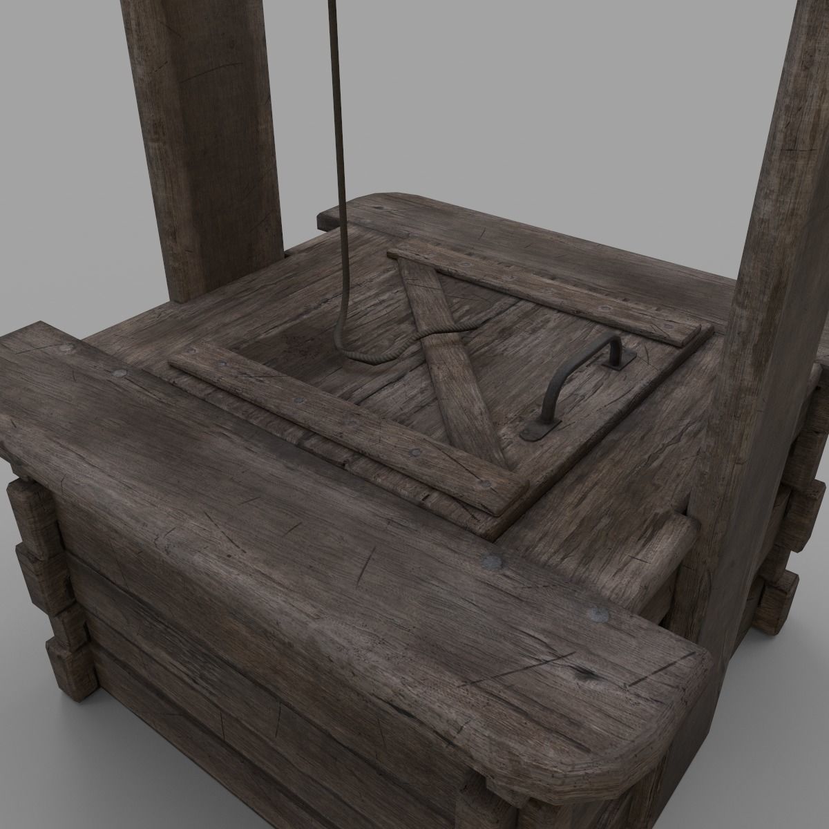 Wooden well Low-poly 3D model_5