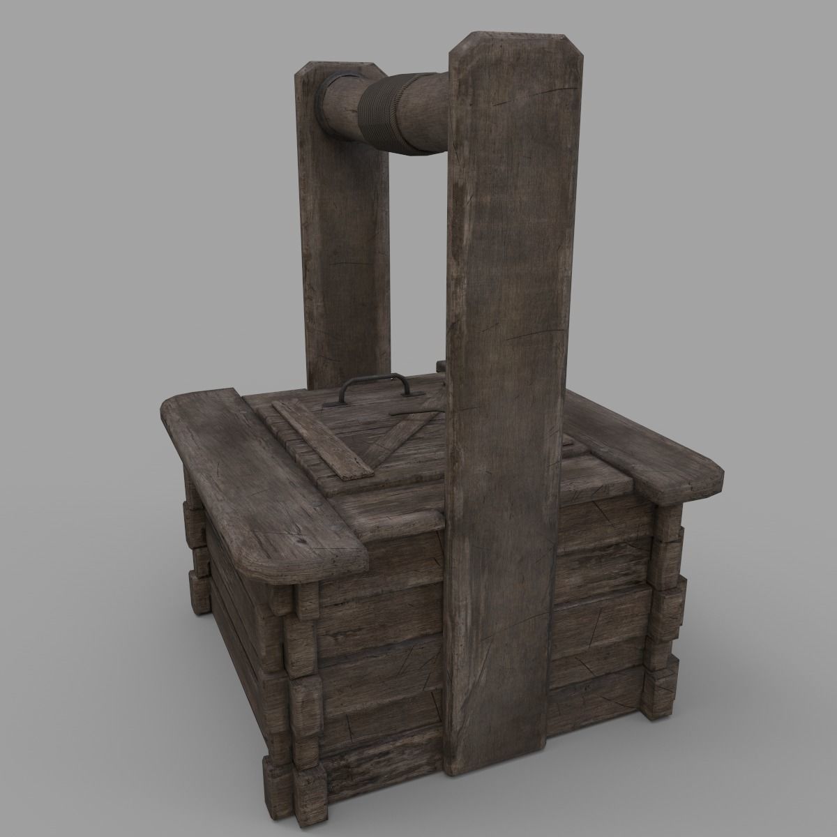 Wooden well Low-poly 3D model_4