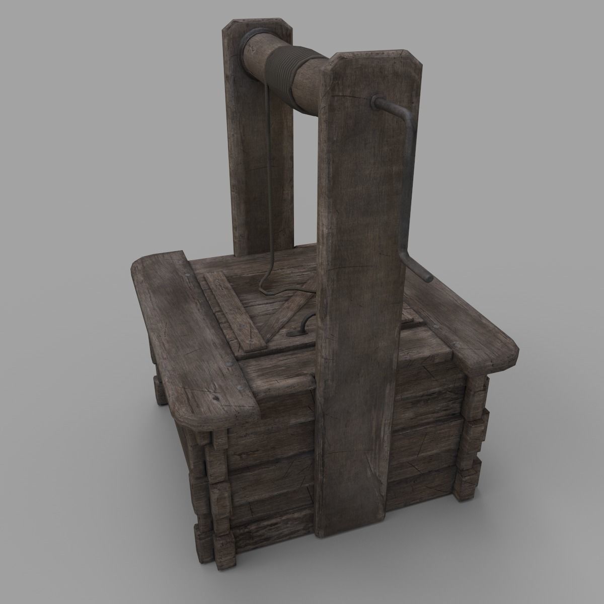Wooden well Low-poly 3D model_1