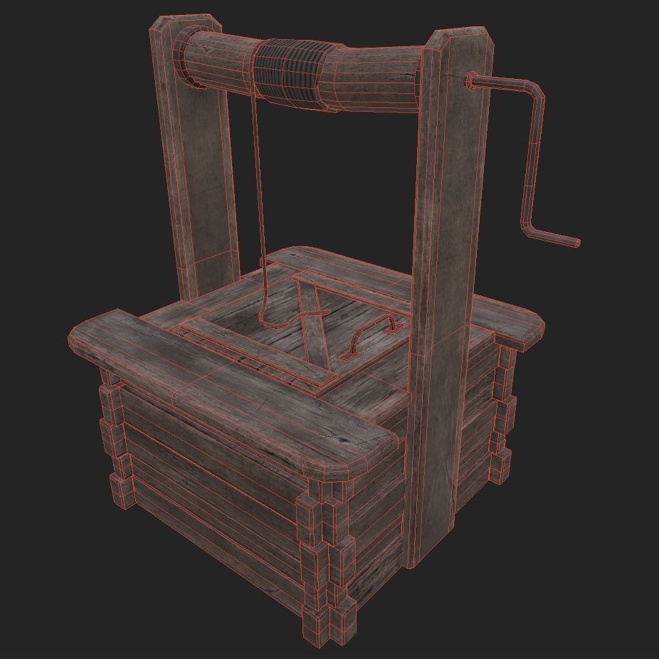Wooden well Low-poly 3D model_6