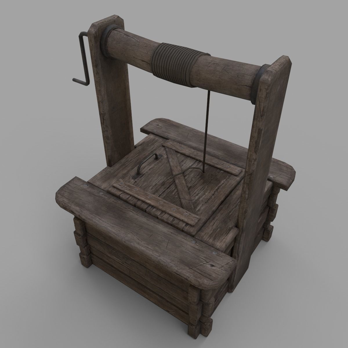 Wooden well Low-poly 3D model_3