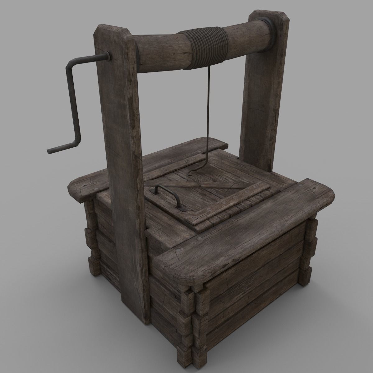 Wooden well Low-poly 3D model_2