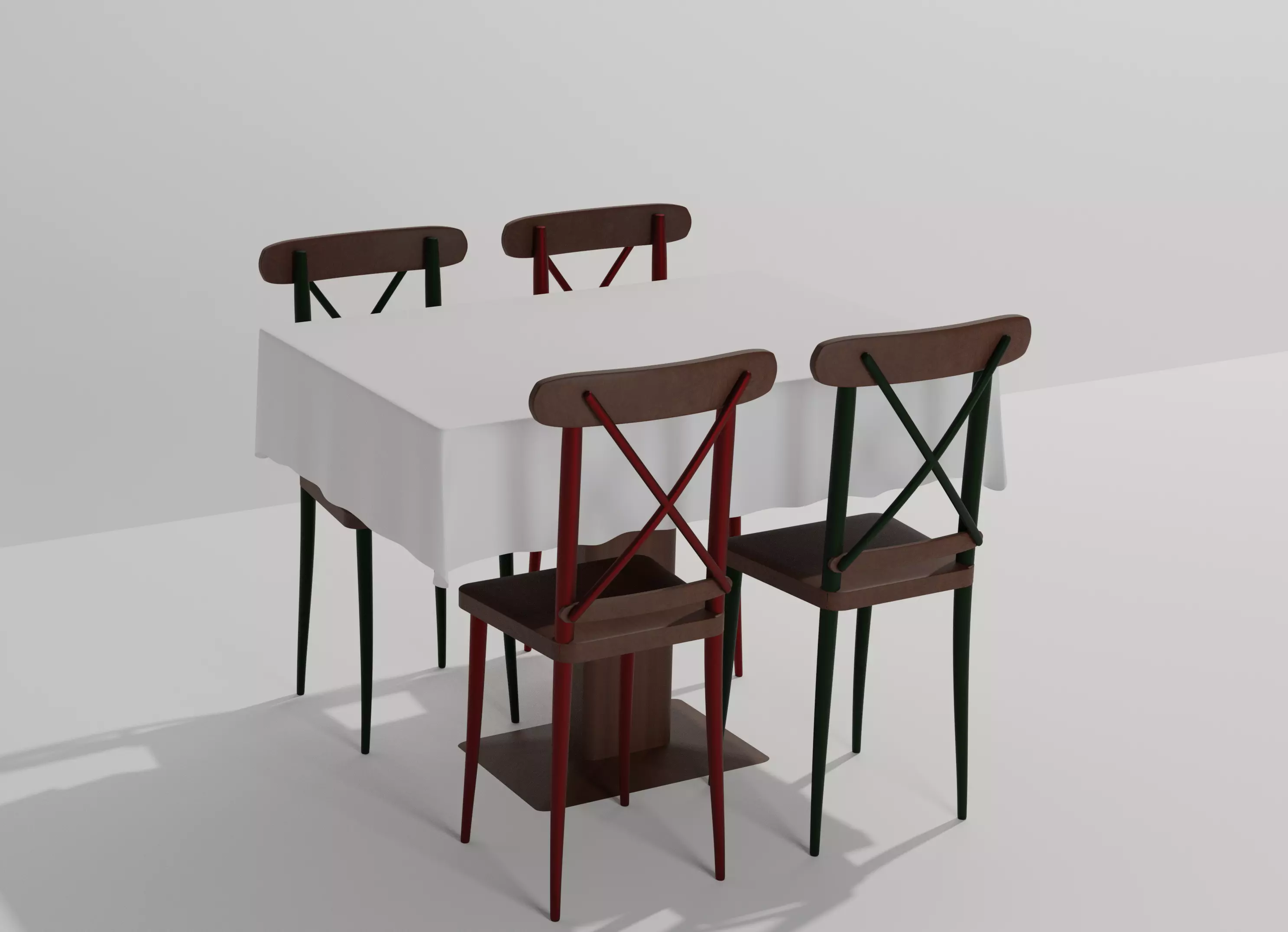 Wooden Tableset Wooden Table Chair Tablecloth Free 3D model