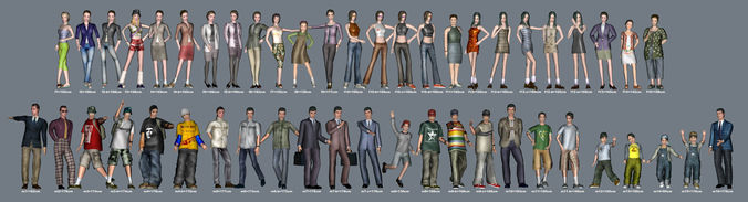 54 people pack low poly rigged textured Low-poly 3D model