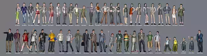 54 people pack low poly rigged textured Low-poly 3D model
