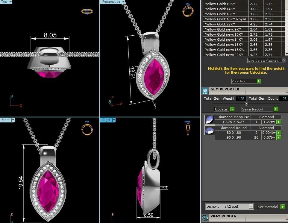 pendant-2082 marquise cut ruby and diamond pendant 3D print model_4
