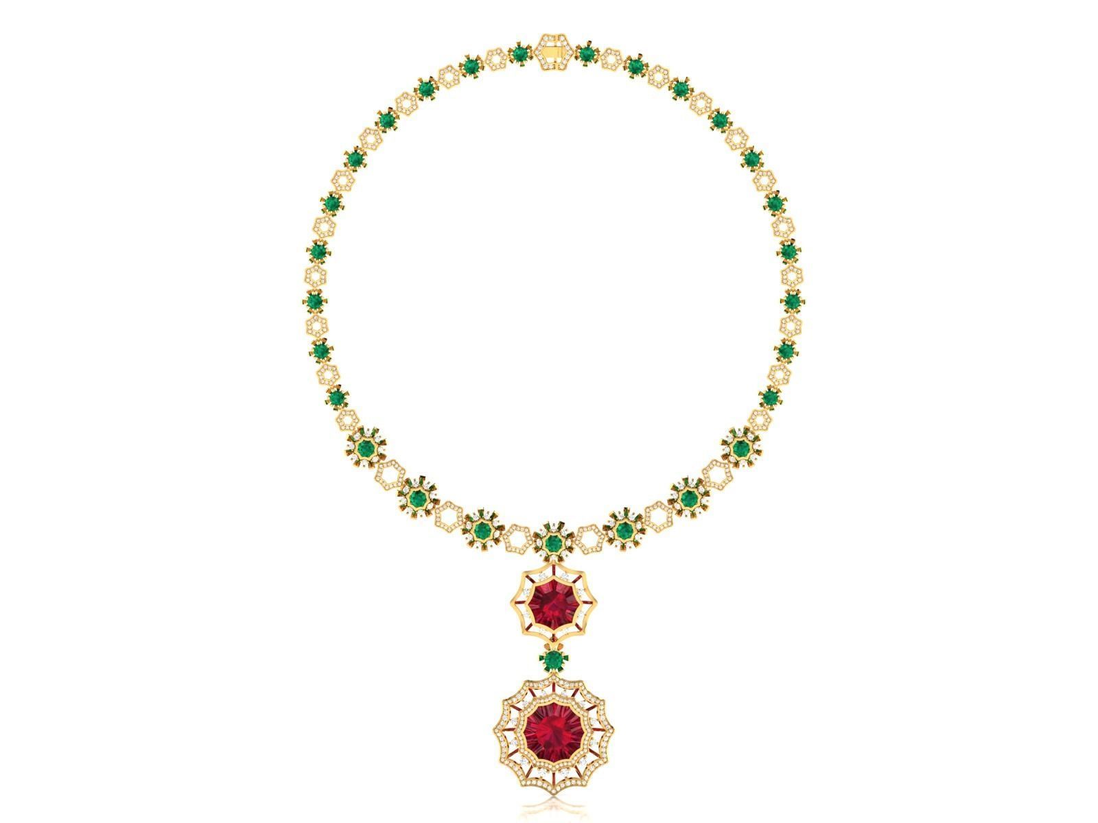 necklace-9441 gold necklace with stones 3D print model_4