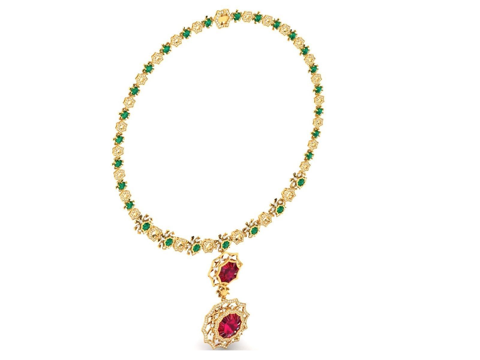 necklace-9441 gold necklace with stones 3D print model_2