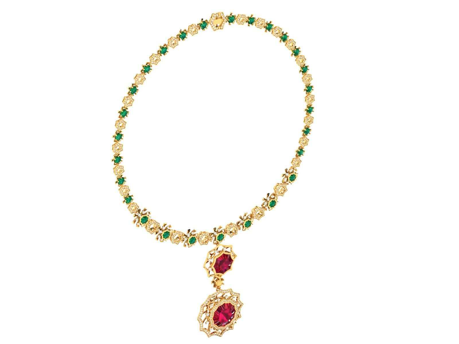 necklace-9441 gold necklace with stones 3D print model_3