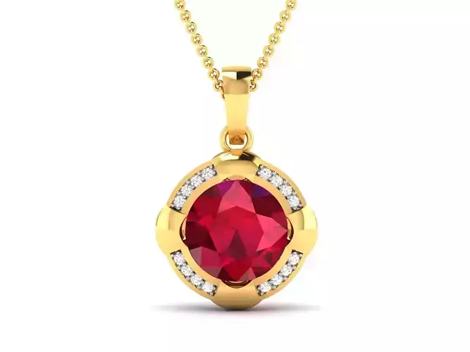 pendant-9137 oval ruby pendant with diamonds gold