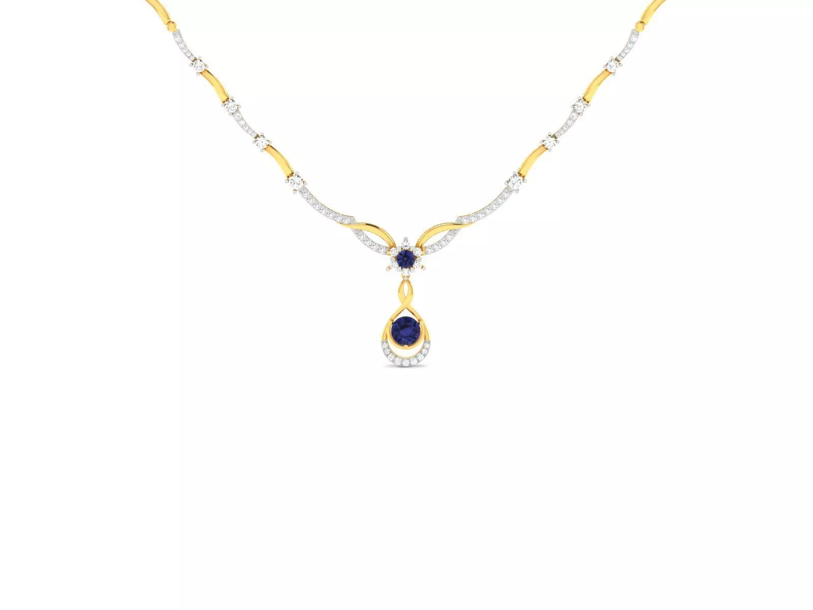 necklace-9116 gold necklace with sapphire 3D print model_0
