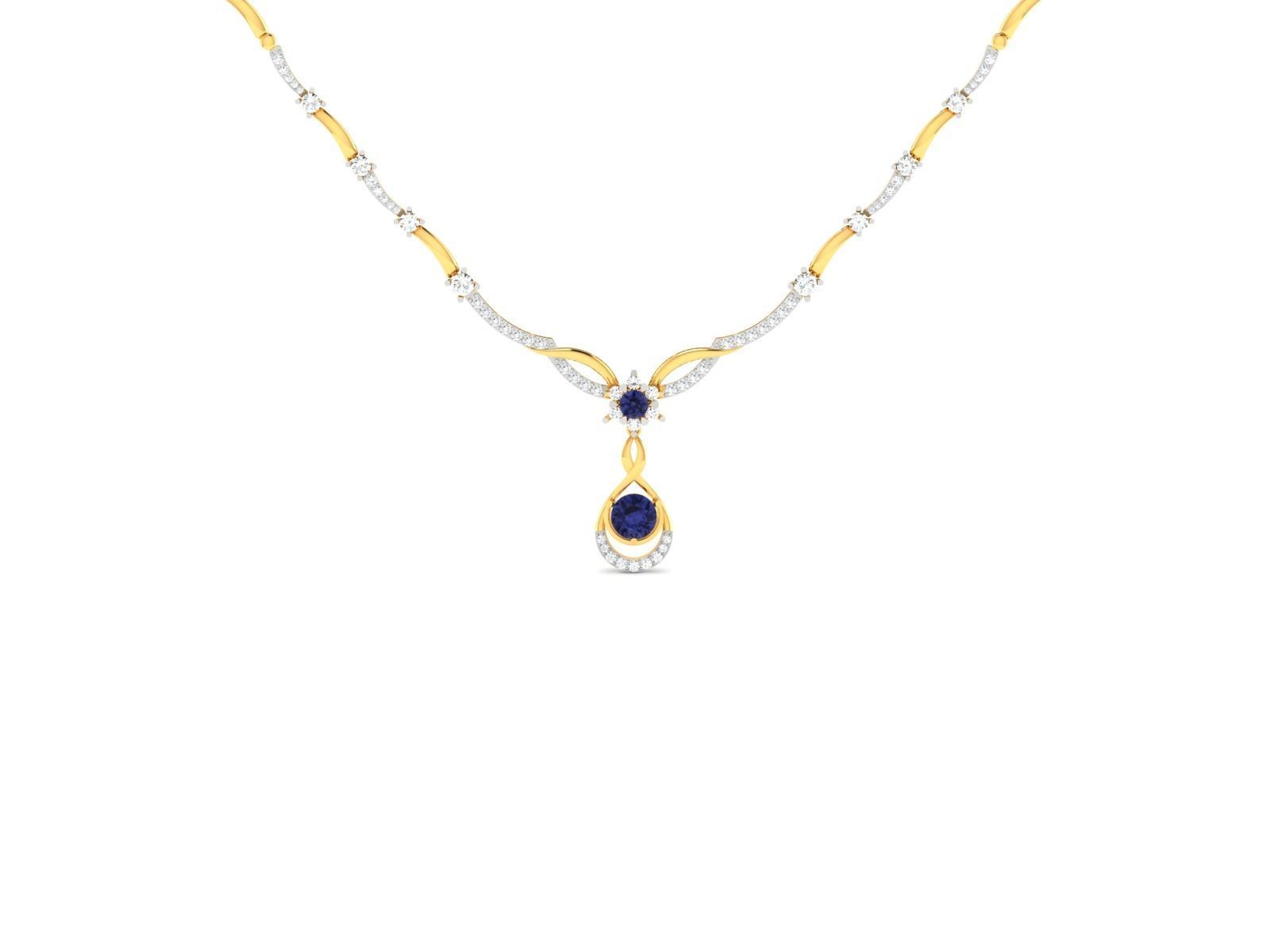 necklace-9116 gold necklace with sapphire 3D print model_4