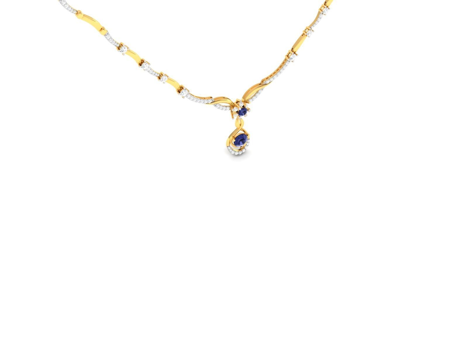 necklace-9116 gold necklace with sapphire 3D print model_3