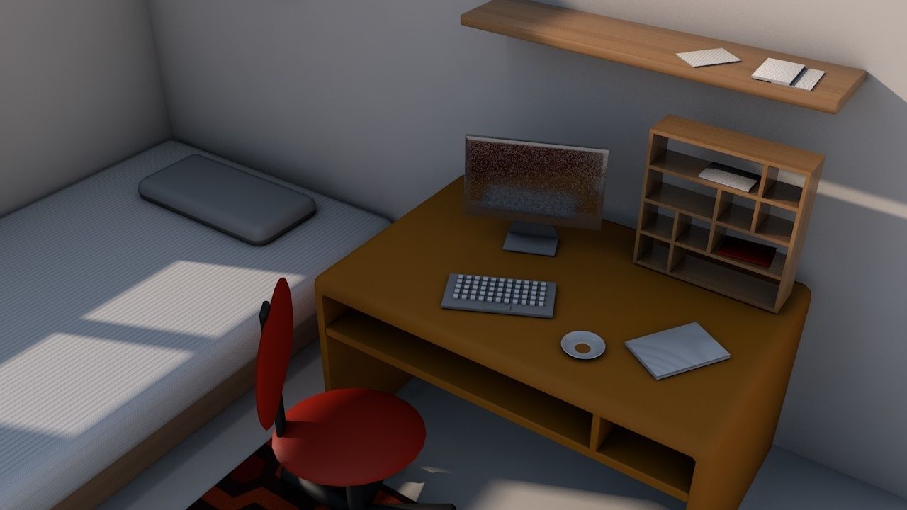 Bedroom room with bed and desk 3D model_3