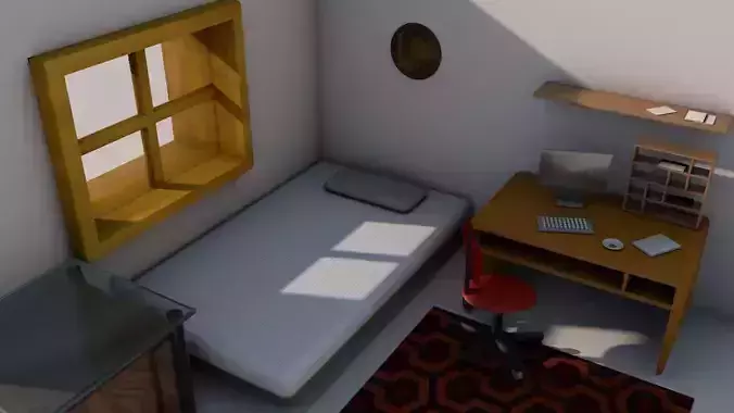 Bedroom room with bed and desk