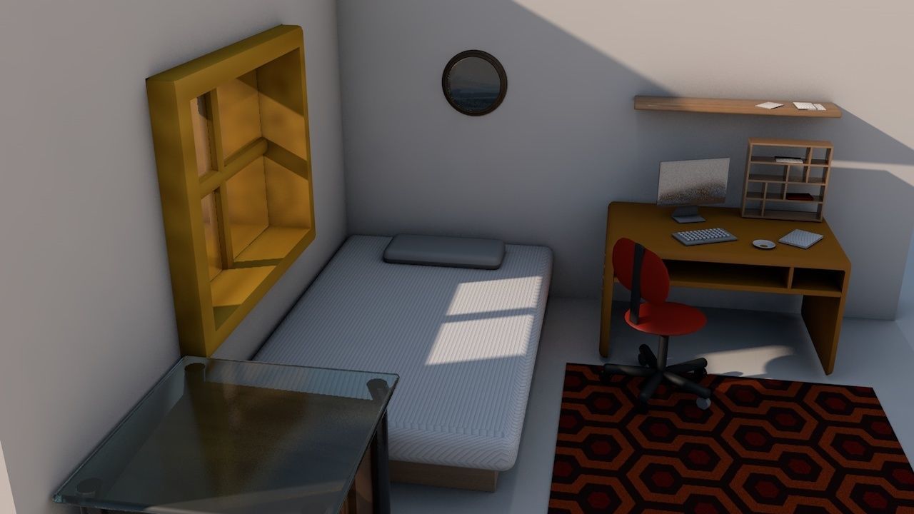 Bedroom room with bed and desk 3D model_2