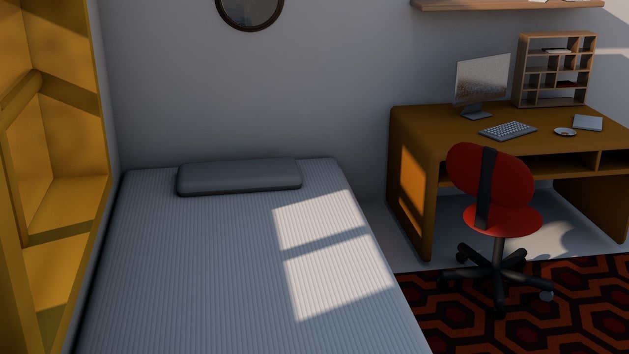 Bedroom room with bed and desk 3D model_5