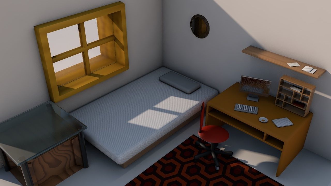 Bedroom room with bed and desk 3D model_1